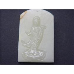 Chinese carved Celadon jade GANYIN Pendant #1483573