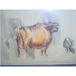 Charcoal/oil pastel  of bull and cow #1483592