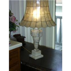 Antique  Carved Alabaster Lamp shellshade #1483685
