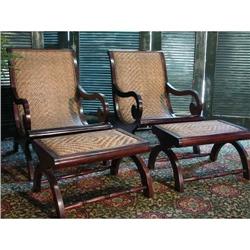 SET OF ANTIQUE RATTAN TEAK CHAIRS W/ OTTOMANS #1483692