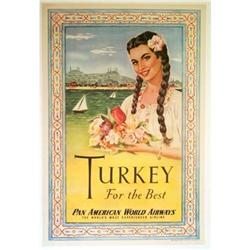 Original 50s PAN AM AIRLINES TURKEY POSTER #1483733
