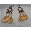 Lovely 14K YG Gold Garnet Citrine Drop Earrings#1496530