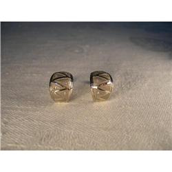 Estate 14K WG Gold Enamel Diamond Hoop Earrings#1496540