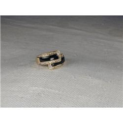 Estate 14K YG Gold Onyx Diamond Band Ring #1496547