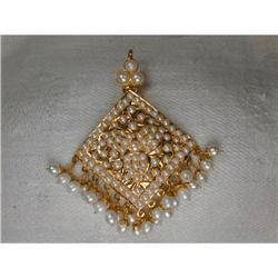 Estate 24K 22K YG Seed Pearl Pendant Necklace  #1496548