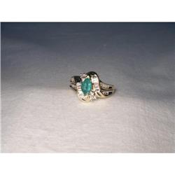 14K YG Baguette Diamond Emerald Marquise Ring #1496571