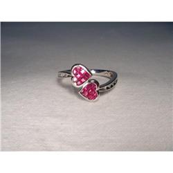 Estate 10K 14K WG Ruby Diamond Heart Ring #1496572