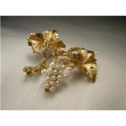 Antique 14K Gold Seed Pearl Grapevine Brooch #1496578