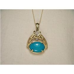 14K YG Turquoise Diamond Necklace Pendant #1496583