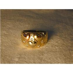 Estate 14K Tri-Color Diamond Heart Band Ring #1496598