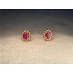 Estate 14K Gold Ruby Diamond Filigree Earrings #1496606