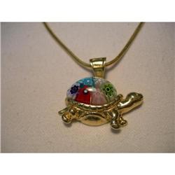 Estate 14K Gold Bohemian Glass Turtle Pendant #1496609