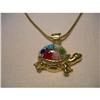 Estate 14K Gold Bohemian Glass Turtle Pendant #1496609