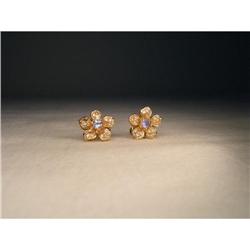 Estate 14K YG Diamond Tanzanite Floral Earrings#1496610