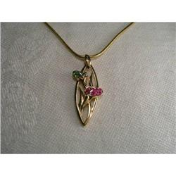 14K Gold Ruby Tsavorite Floral Lily Pendant #1496614
