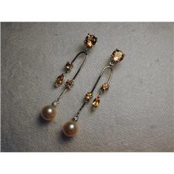 14K WG Cultured Pink Pearl Citrine Earrings #1496616