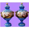 Image 1 : Pair of Old Paris Blue Lidded Vases, Puttis  #1496712