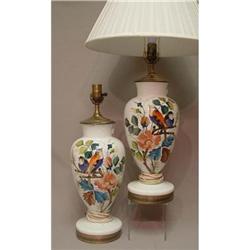 PAIR OF OPALINE GLASS BIRD LAMPS  #1496892