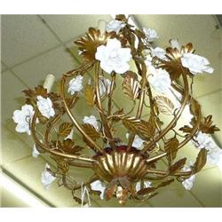 Italian Gilt Tole Chandelier With Flowers #1497112