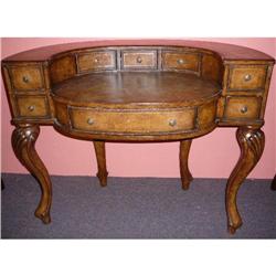 Carved Wood and Leather Covered Desk #1497116
