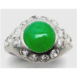 Art Deco Platinum, Jade and Diamond Ring #1497511