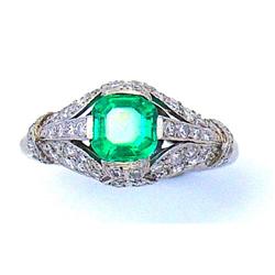 Art Deco Emerald and Diamond Platinum Ring #1497514