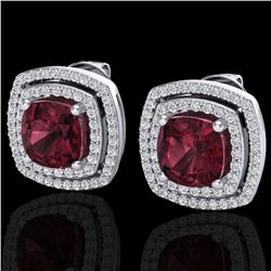 4.55 ctw Garnet & Micro Pave VS/SI Diamond Earrings 18k White Gold - REF-104F9M