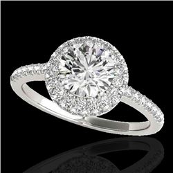 1.6 ctw Certified Diamond Solitaire Halo Ring 10k White Gold - REF-203X2A