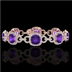 30 ctw Amethyst & Micro VS/SI Diamond Bracelet 14k Rose Gold - REF-368H9R