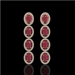 6.47 ctw Ruby & Diamond Micro Pave Halo Earrings 10k Rose Gold - REF-143F6M