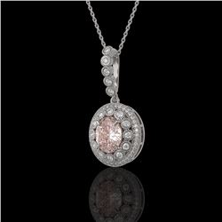 3.92 ctw Morganite & Diamond Victorian Necklace 14K White Gold - REF-167Y5X