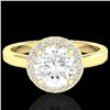 Image 1 : 1.75 ctw Halo VS/SI Diamond Certified Micro Pave Ring 18k Yellow Gold - REF-490W9H