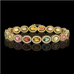 14.25 ctw Multi Color Sapphire & Diamond Micro Pave Bracelet 10k Yellow Gold - REF-304K5Y