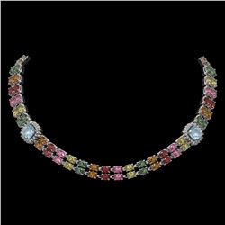 43.35 ctw Sapphire & Diamond Necklace 14K White Gold - REF-527K3Y