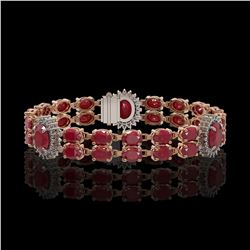 20.99 ctw Ruby & Diamond Bracelet 14K Rose Gold - REF-263X6A