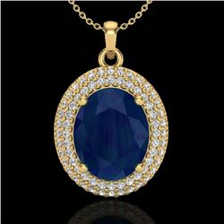 4.50 ctw Sapphire & Micro Pave VS/SI Diamond Necklace 18k Yellow Gold - REF-120R9K