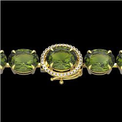 65 ctw Green Tourmaline & Micro VS/SI Diamond Bracelet 14k Yellow Gold - REF-890M9G