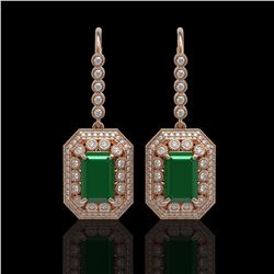 14.16 ctw Certified Emerald & Diamond Victorian Earrings 14K Rose Gold - REF-345F5M