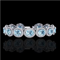 30 ctw Sky Blue Topaz & Micro Pave VS/SI Diamond Bracelet 10k White Gold - REF-360H2R