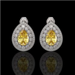 7.74 ctw Canary Citrine & Diamond Victorian Earrings 14K White Gold - REF-180G2W