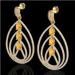 4 ctw Citrine & Micro Pave VS/SI Diamond Earrings 18k Yellow Gold - REF-307Y3X