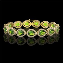 15.8 ctw Peridot & Diamond Micro Pave Halo Bracelet 10k Yellow Gold - REF-316H8R