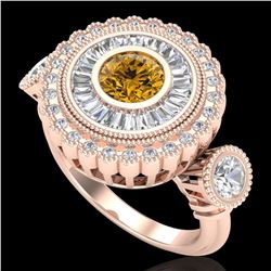 2.62 ctw Intense Fancy Yellow Diamond Art Deco Ring 18k Rose Gold - REF-290R9K