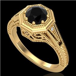 0.84 ctw Fancy Black Diamond Engagment Art Deco Ring 18k Yellow Gold - REF-89X3A