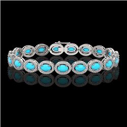 11.40 ctw Turquoise & Diamond Micro Pave Halo Bracelet 10k White Gold - REF-227F8M