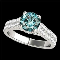 1.61 ctw SI Certified Fancy Blue Diamond Pave Ring 10k White Gold - REF-135G2W