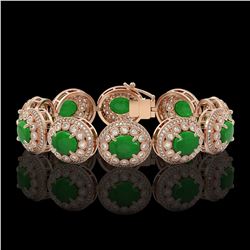 44.77 ctw Jade & Diamond Victorian Bracelet 14K Rose Gold - REF-1184M2G