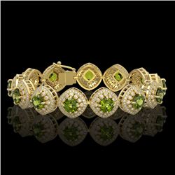 33.05 ctw Tourmaline & Diamond Victorian Bracelet 14K Yellow Gold - REF-982H8R