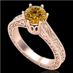 1 ctw Intense Fancy Yellow Diamond Art Deco Ring 18k Rose Gold - REF-236X4A