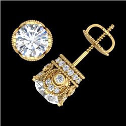 3 ctw VS/SI Diamond Solitaire Art Deco Stud Earrings 18k Yellow Gold - REF-586K8Y